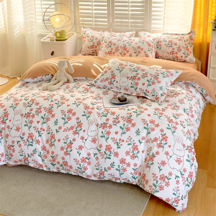 91家纺网 家纺一手货源 找家纺 仟人梦 2024新款直播爆款植物羊绒四件套单被套 AB花田梦