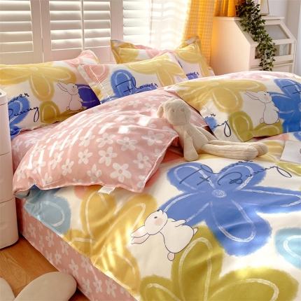 仟人梦 2024新款直播爆款植物羊绒四件套单被套 AB可可兔