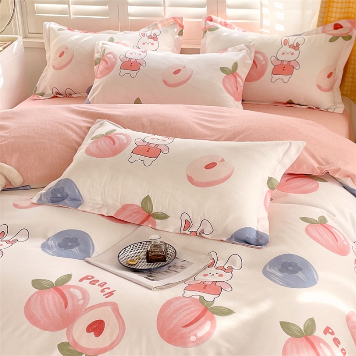 91家纺网 家纺一手货源 找家纺 仟人梦 2024新款直播爆款植物羊绒四件套单被套 AB蜜桃兔