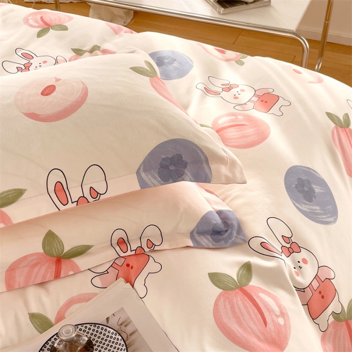 91家纺网 家纺一手货源 找家纺 仟人梦 2024新款直播爆款植物羊绒四件套单被套 AB蜜桃兔