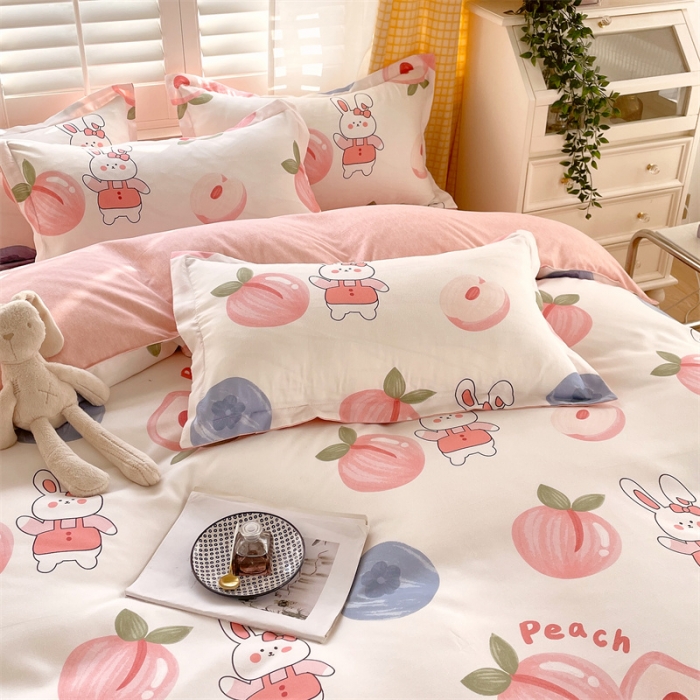 91家纺网 家纺一手货源 找家纺 仟人梦 2024新款直播爆款植物羊绒四件套单被套 AB蜜桃兔