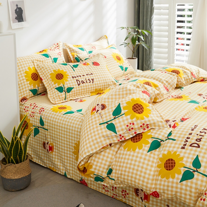 91家纺网 家纺一手货源 找家纺 仟人梦 2024新款直播爆款植物羊绒四件套单被套 向阳花开