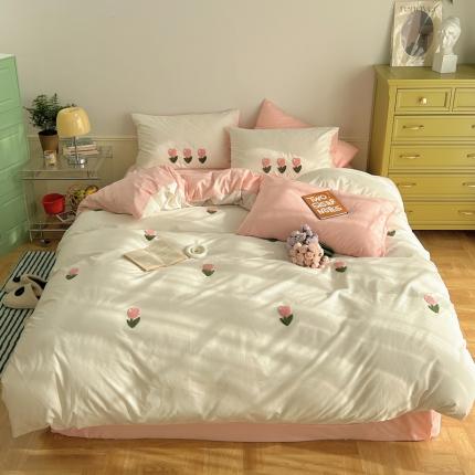 91家纺网 家纺一手货源 找家纺 （总）三朵 2023新款全棉水洗棉毛巾绣花四件套