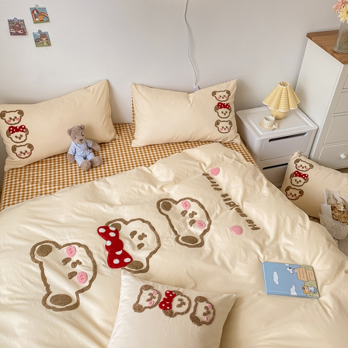 91家纺网 家纺一手货源 找家纺 三朵 2023新款全棉水洗棉毛巾绣花四件套 三口之家咖