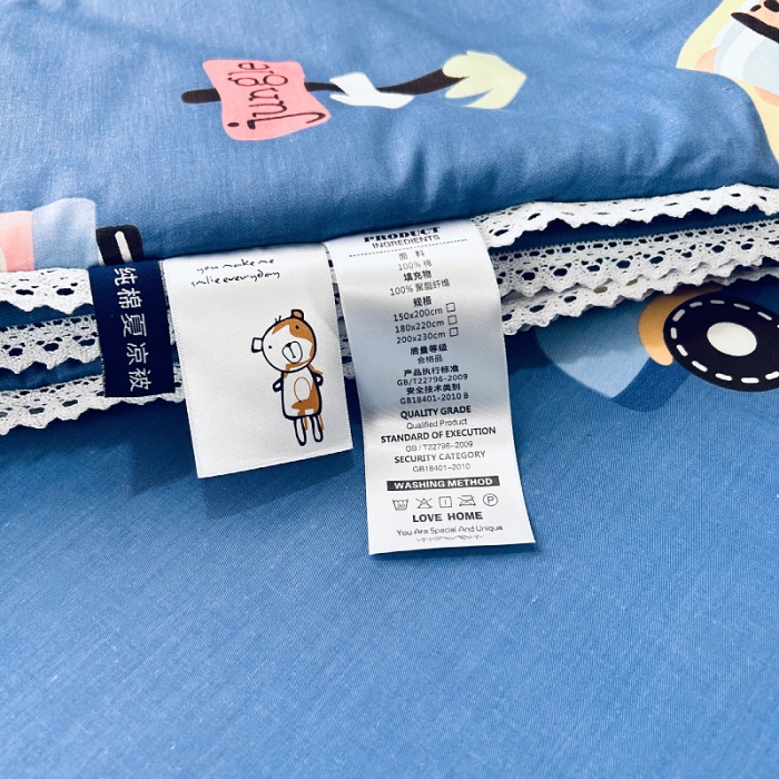 91家纺网 家纺一手货源 找家纺 小虾米 2023新款卡通系列全棉夏被 宝宝巴士蓝