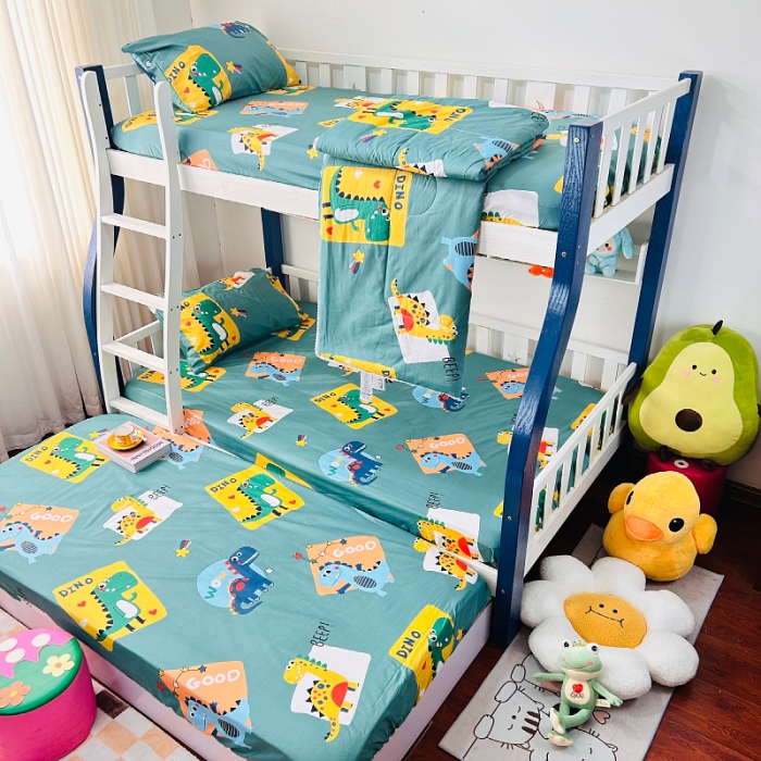 91家纺网 家纺一手货源 找家纺 小虾米 2023新款卡通系列全棉夏被 恐龙家族绿