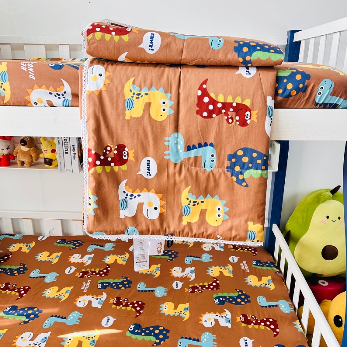 91家纺网 家纺一手货源 找家纺 小虾米 2023新款卡通系列全棉夏被 恐龙日记咖