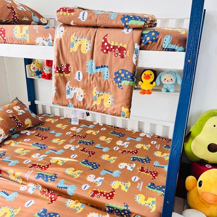 91家纺网 家纺一手货源 找家纺 小虾米 2023新款卡通系列全棉夏被 恐龙日记咖