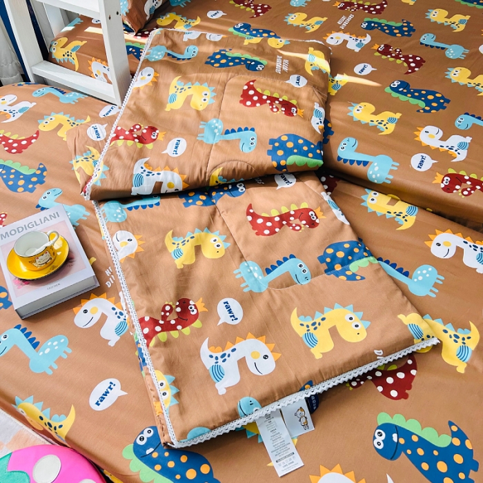 91家纺网 家纺一手货源 找家纺 小虾米 2023新款卡通系列全棉夏被 恐龙日记咖