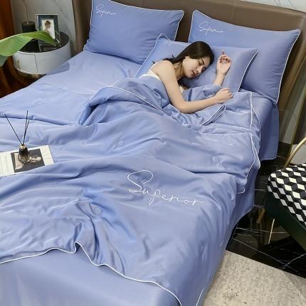 91家纺网 家纺一手货源 找家纺 （总）吾诺 2025字母刺绣水洗天丝夏被四件套 水洗真丝夏凉被直播