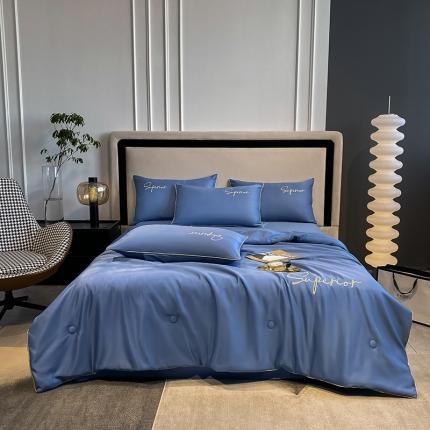 91家纺网 家纺一手货源 找家纺 （总）吾诺 2025字母刺绣水洗天丝夏被四件套 水洗真丝夏凉被直播