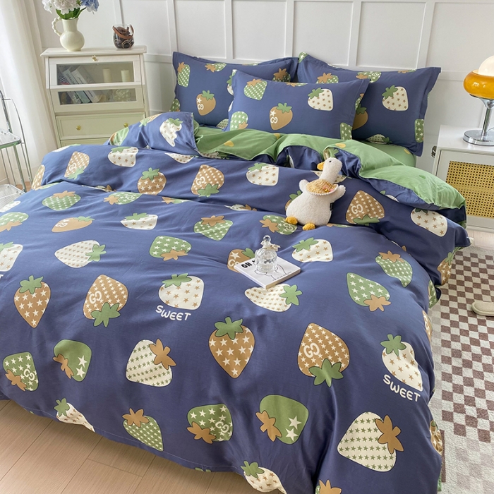 91家纺网 家纺一手货源 找家纺 帛织澜  2025新款全棉喷气12868系列纯棉四件套 草莓园