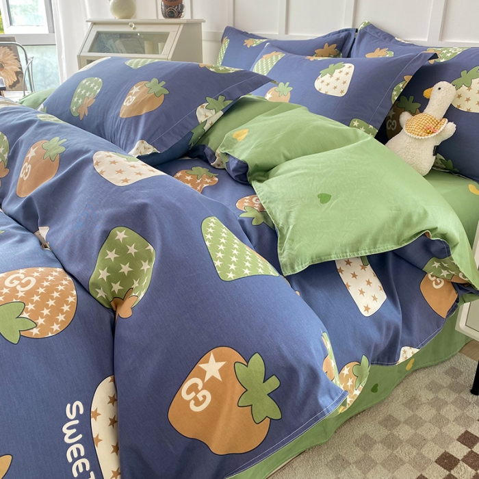 91家纺网 家纺一手货源 找家纺 帛织澜  2025新款全棉喷气12868系列纯棉四件套 草莓园