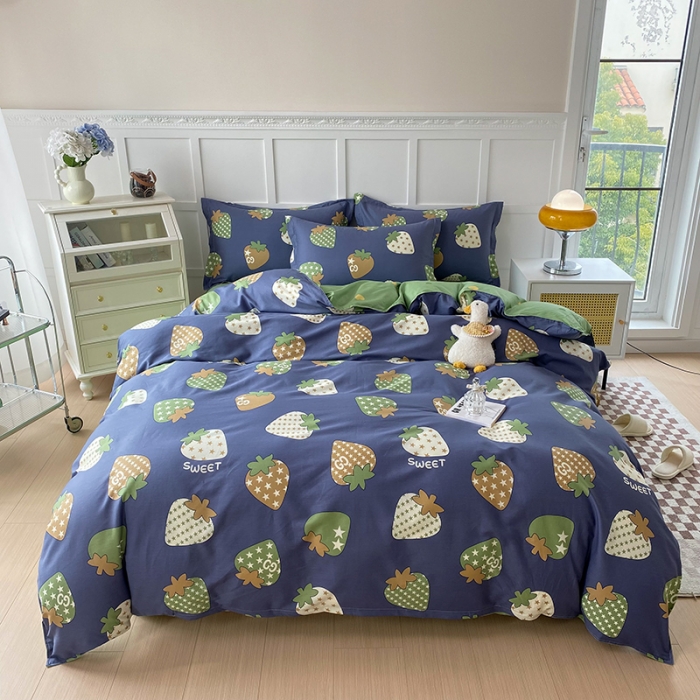 91家纺网 家纺一手货源 找家纺 帛织澜  2025新款全棉喷气12868系列纯棉四件套 草莓园