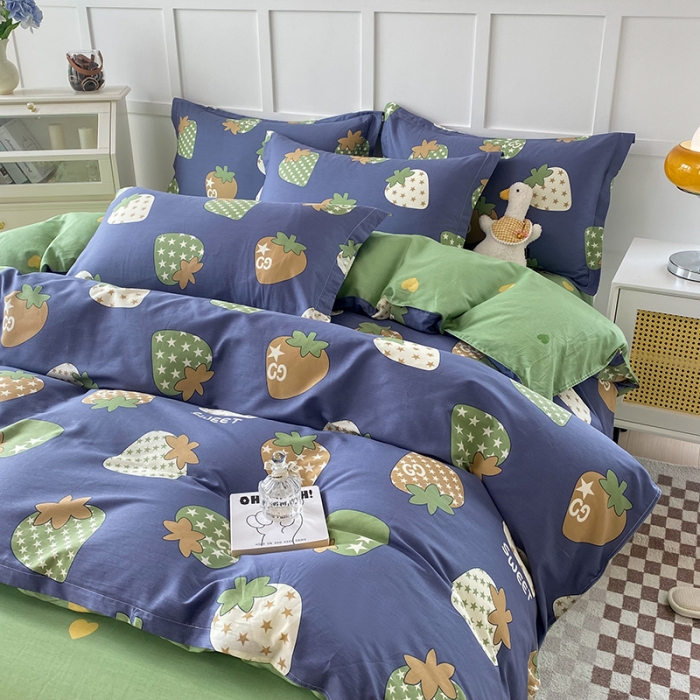 91家纺网 家纺一手货源 找家纺 帛织澜  2025新款全棉喷气12868系列纯棉四件套 草莓园