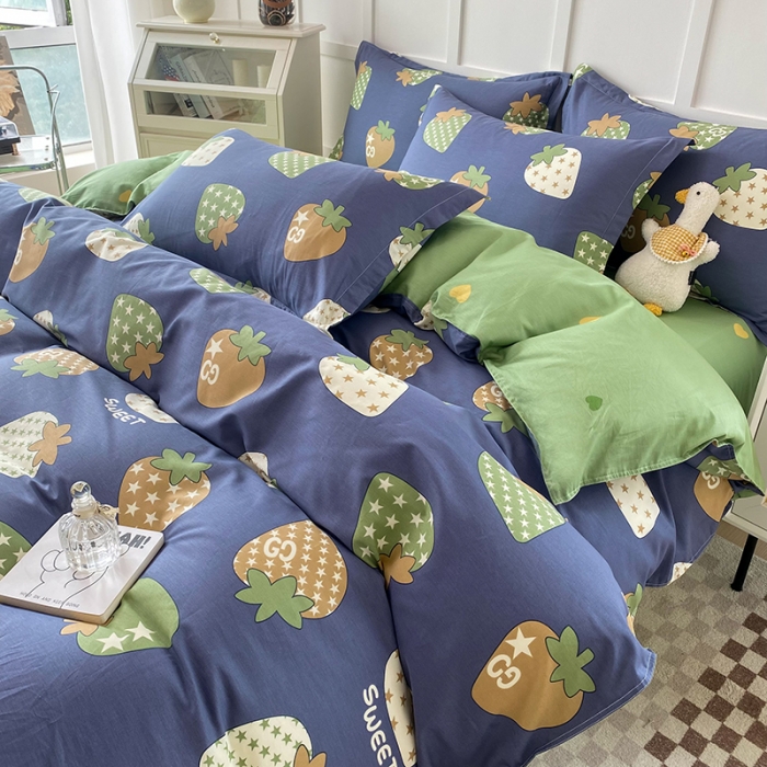 91家纺网 家纺一手货源 找家纺 帛织澜  2025新款全棉喷气12868系列纯棉四件套 草莓园