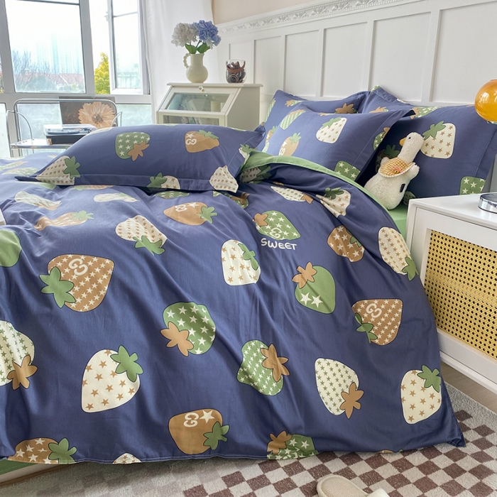 91家纺网 家纺一手货源 找家纺 帛织澜  2025新款全棉喷气12868系列纯棉四件套 草莓园