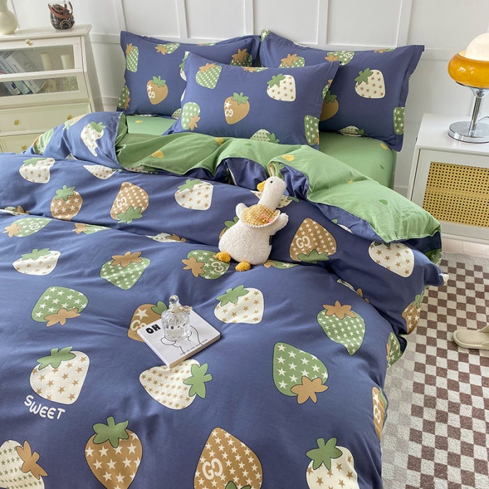 91家纺网 家纺一手货源 找家纺 帛织澜  2025新款全棉喷气12868系列纯棉四件套 草莓园