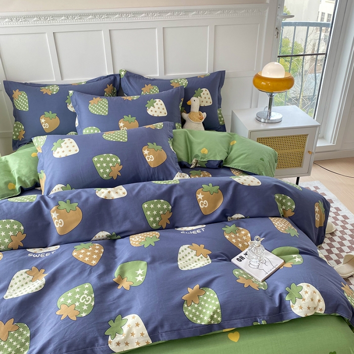 91家纺网 家纺一手货源 找家纺 帛织澜  2025新款全棉喷气12868系列纯棉四件套 草莓园