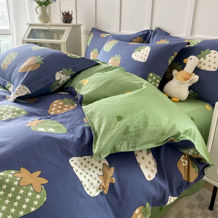 91家纺网 家纺一手货源 找家纺 帛织澜  2025新款全棉喷气12868系列纯棉四件套 草莓园