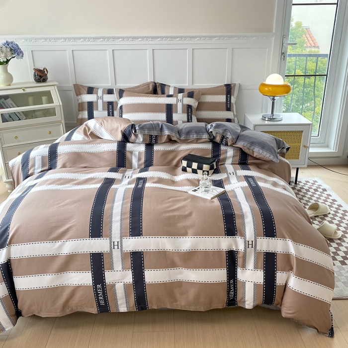 91家纺网 家纺一手货源 找家纺 帛织澜  2025新款全棉喷气12868系列纯棉四件套 格调印象-咖