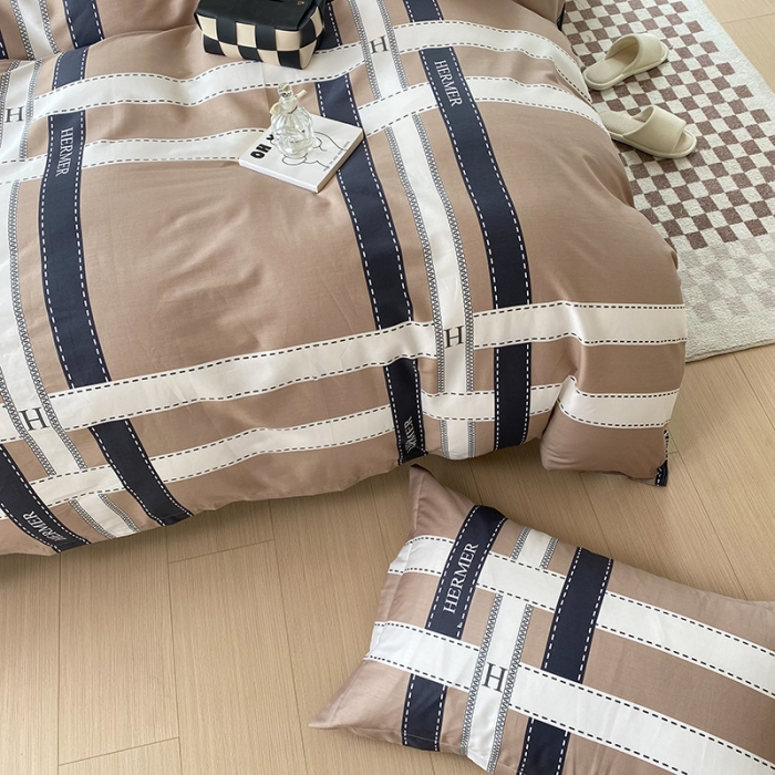 91家纺网 家纺一手货源 找家纺 帛织澜  2025新款全棉喷气12868系列纯棉四件套 格调印象-咖