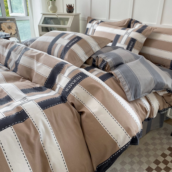 91家纺网 家纺一手货源 找家纺 帛织澜  2025新款全棉喷气12868系列纯棉四件套 格调印象-咖