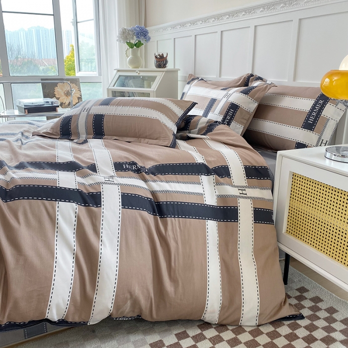 91家纺网 家纺一手货源 找家纺 帛织澜  2025新款全棉喷气12868系列纯棉四件套 格调印象-咖