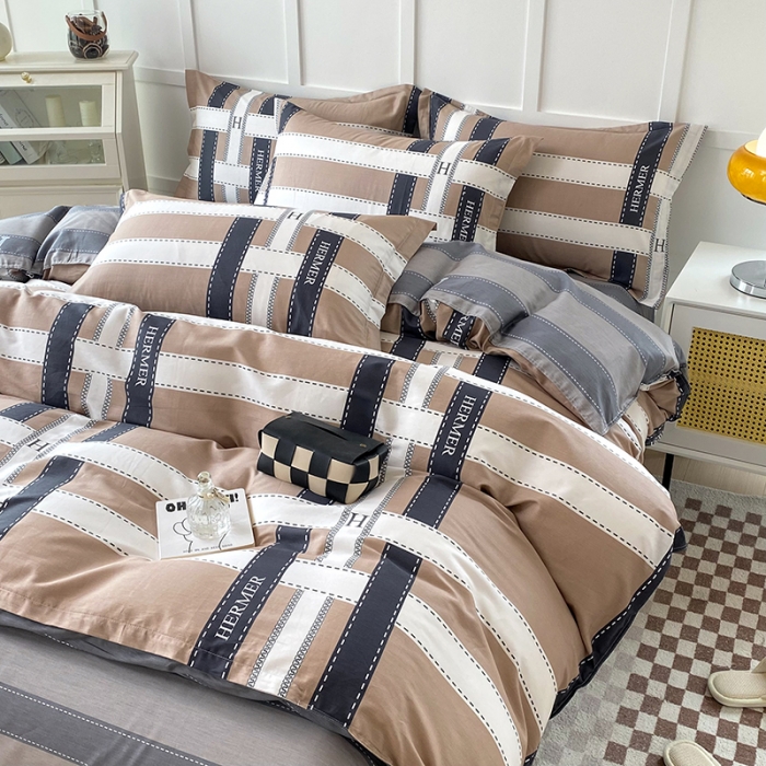 91家纺网 家纺一手货源 找家纺 帛织澜  2025新款全棉喷气12868系列纯棉四件套 格调印象-咖