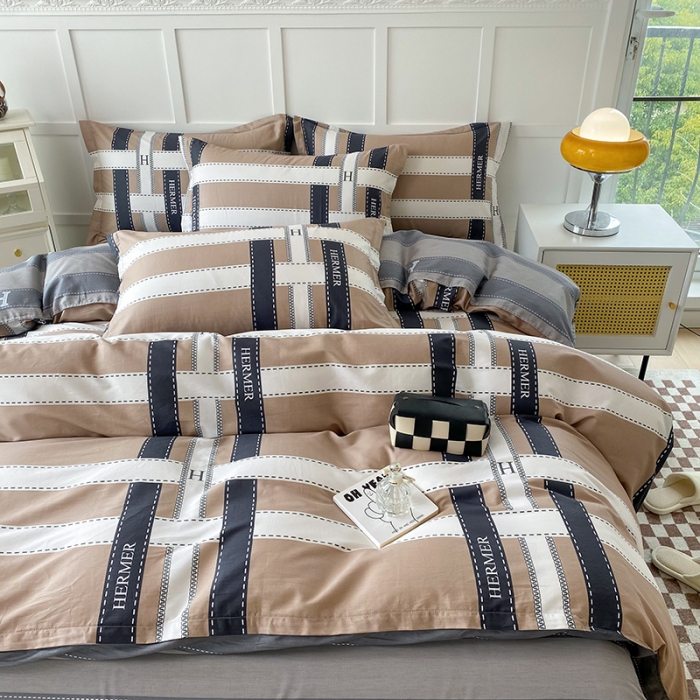 91家纺网 家纺一手货源 找家纺 帛织澜  2025新款全棉喷气12868系列纯棉四件套 格调印象-咖