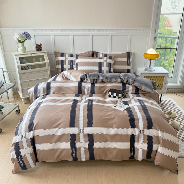 91家纺网 家纺一手货源 找家纺 帛织澜  2025新款全棉喷气12868系列纯棉四件套 格调印象-咖