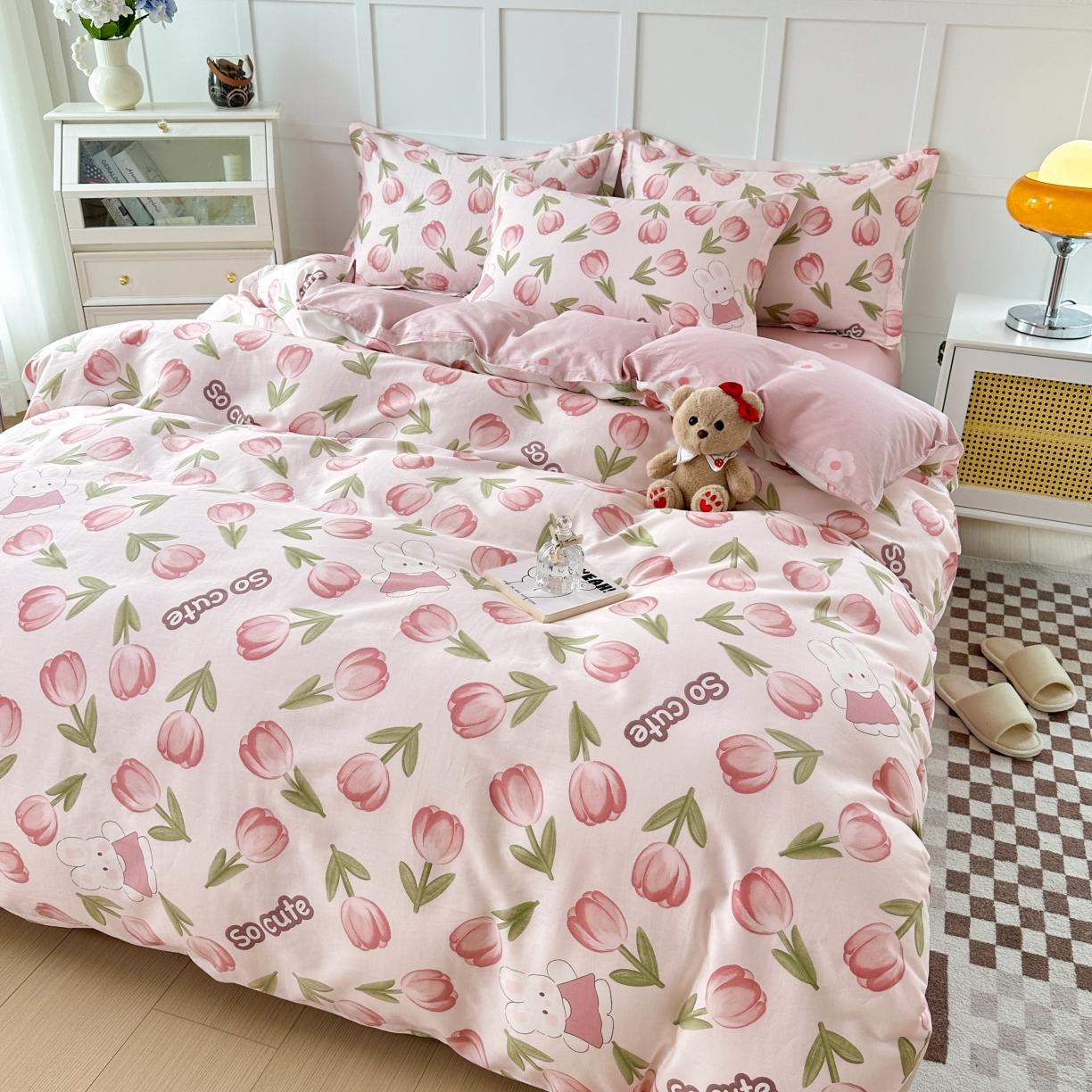 91家纺网 家纺一手货源 找家纺 帛织澜  2025新款全棉喷气12868系列纯棉四件套 花仙兔