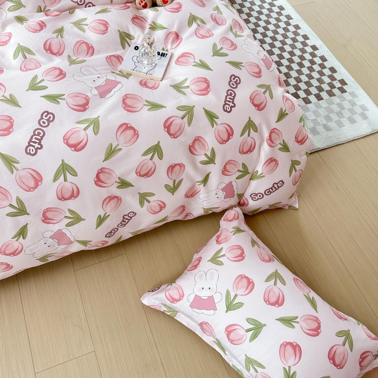 91家纺网 家纺一手货源 找家纺 帛织澜  2025新款全棉喷气12868系列纯棉四件套 花仙兔