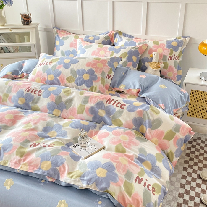 91家纺网 家纺一手货源 找家纺 帛织澜  2025新款全棉喷气12868系列纯棉四件套 蓝海晨光