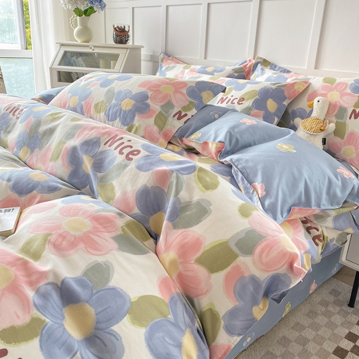 91家纺网 家纺一手货源 找家纺 帛织澜  2025新款全棉喷气12868系列纯棉四件套 蓝海晨光