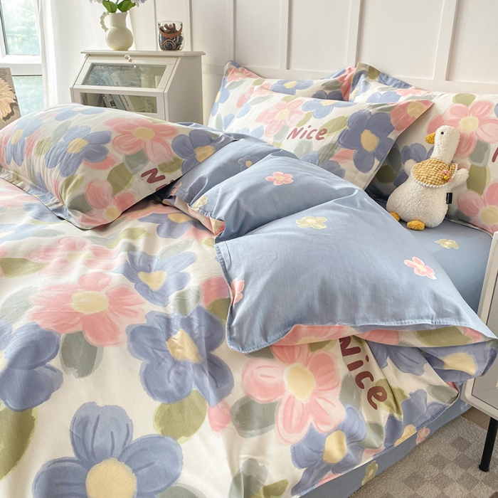 91家纺网 家纺一手货源 找家纺 帛织澜  2025新款全棉喷气12868系列纯棉四件套 蓝海晨光