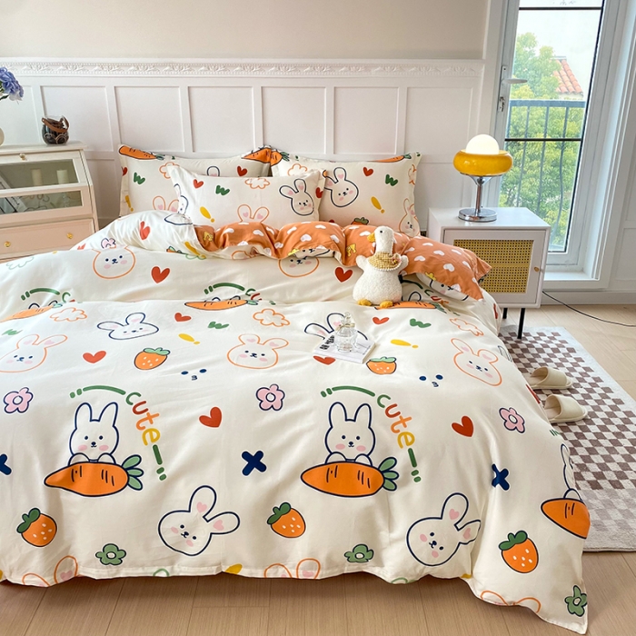 91家纺网 家纺一手货源 找家纺 帛织澜  2025新款全棉喷气12868系列纯棉四件套 萝卜兔