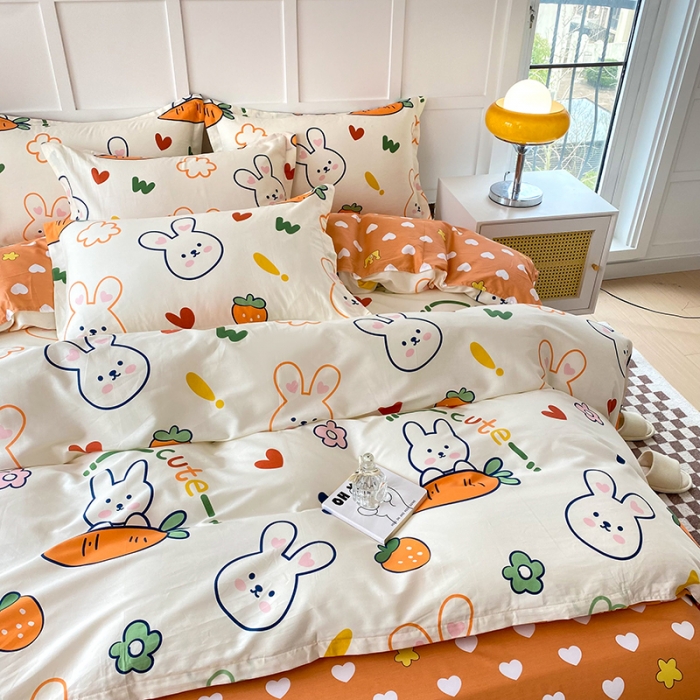 91家纺网 家纺一手货源 找家纺 帛织澜  2025新款全棉喷气12868系列纯棉四件套 萝卜兔