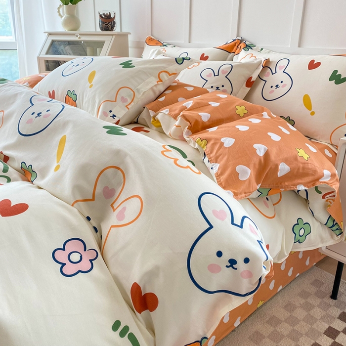 91家纺网 家纺一手货源 找家纺 帛织澜  2025新款全棉喷气12868系列纯棉四件套 萝卜兔