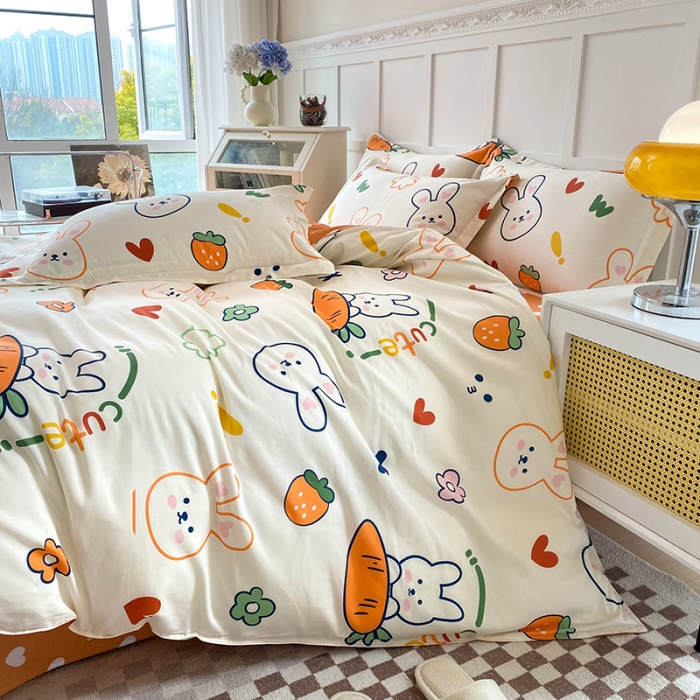 91家纺网 家纺一手货源 找家纺 帛织澜  2025新款全棉喷气12868系列纯棉四件套 萝卜兔