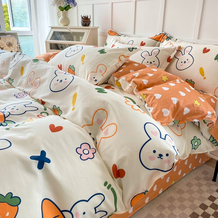 91家纺网 家纺一手货源 找家纺 帛织澜  2025新款全棉喷气12868系列纯棉四件套 萝卜兔