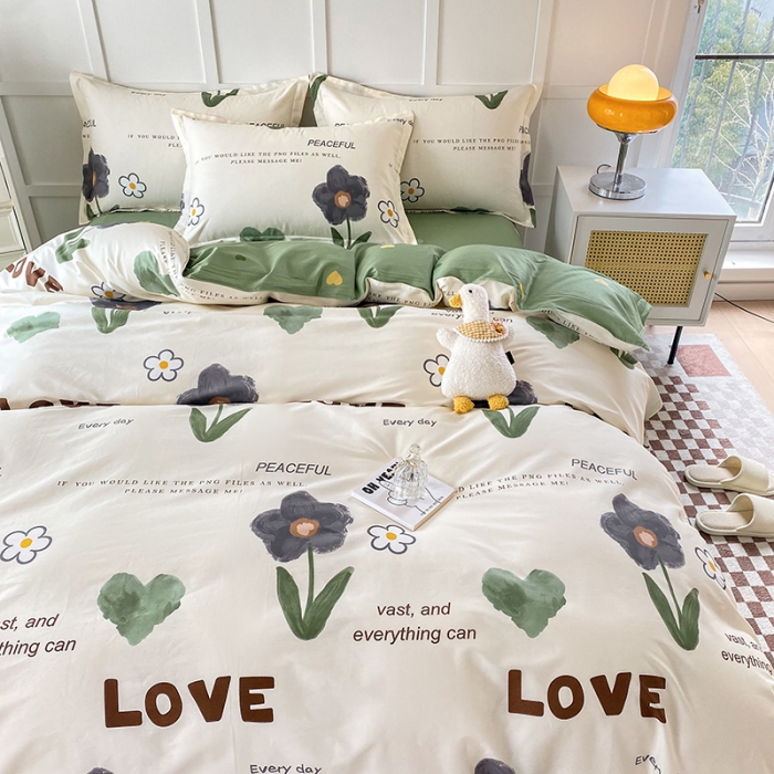 91家纺网 家纺一手货源 找家纺 帛织澜  2025新款全棉喷气12868系列纯棉四件套 绿蔓