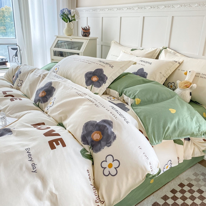 91家纺网 家纺一手货源 找家纺 帛织澜  2025新款全棉喷气12868系列纯棉四件套 绿蔓