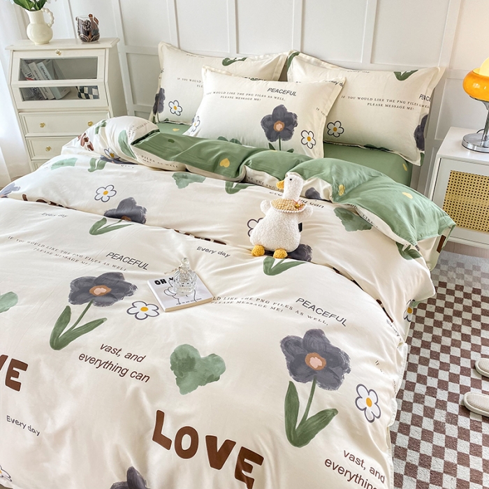 91家纺网 家纺一手货源 找家纺 帛织澜  2025新款全棉喷气12868系列纯棉四件套 绿蔓