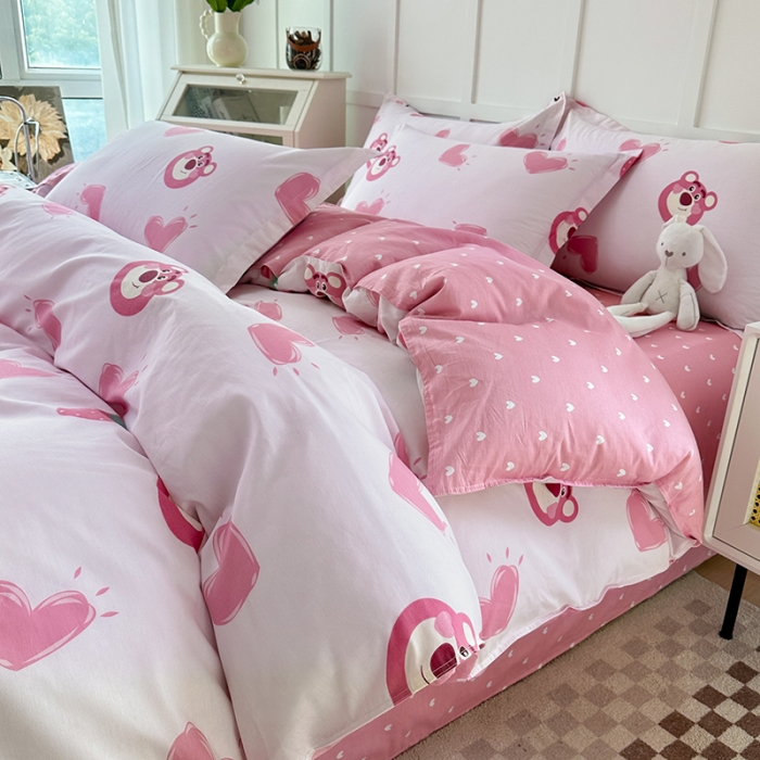 91家纺网 家纺一手货源 找家纺 帛织澜  2025新款全棉喷气12868系列纯棉四件套 甜心乐园