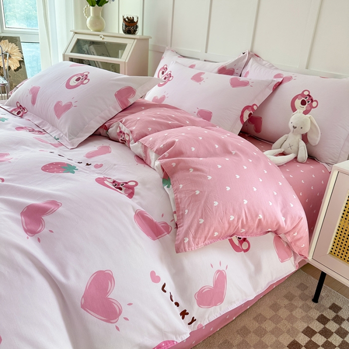 91家纺网 家纺一手货源 找家纺 帛织澜  2025新款全棉喷气12868系列纯棉四件套 甜心乐园