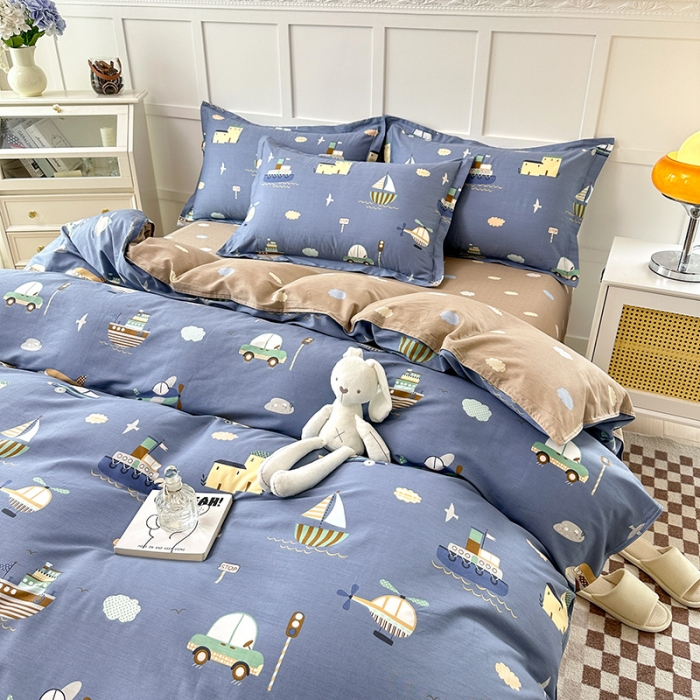 91家纺网 家纺一手货源 找家纺 帛织澜  2025新款全棉喷气12868系列纯棉四件套 玩具乐园-兰