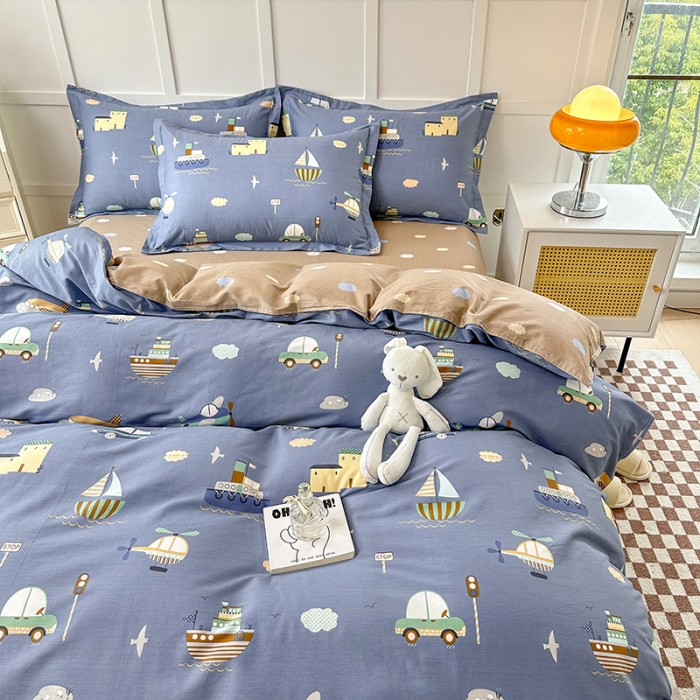 91家纺网 家纺一手货源 找家纺 帛织澜  2025新款全棉喷气12868系列纯棉四件套 玩具乐园-兰