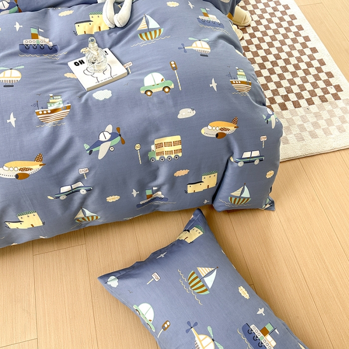 91家纺网 家纺一手货源 找家纺 帛织澜  2025新款全棉喷气12868系列纯棉四件套 玩具乐园-兰