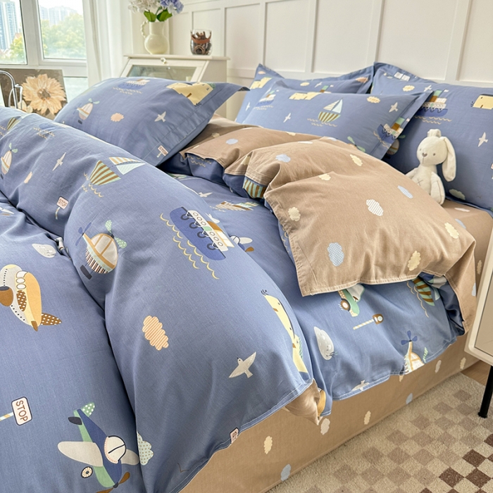 91家纺网 家纺一手货源 找家纺 帛织澜  2025新款全棉喷气12868系列纯棉四件套 玩具乐园-兰